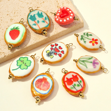 Pendentifs pour femmes en céramique dorée, forme elliptique, style simple et élégant 2