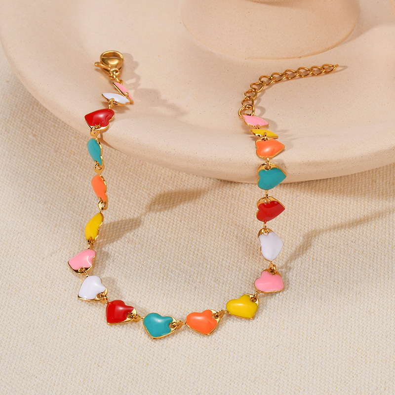Bracelet Chaîne Femme En Acier Inoxydable Étanche Avec Cœur Et Papillon Émaillés, Collection Romantique Image2