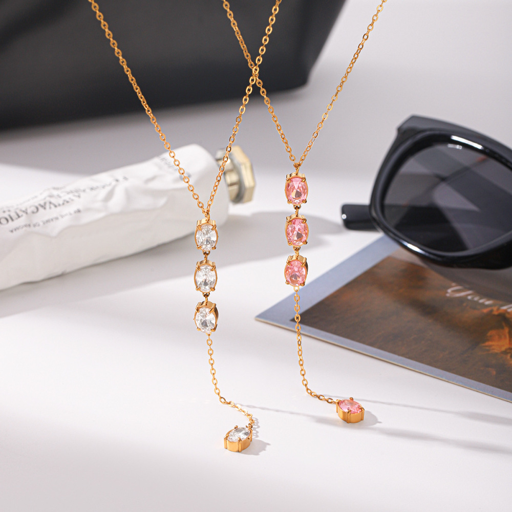 Colliers Pendentifs Pour Femmes, Collection Simple Series Daily Chain Circle, En Acier Inoxydable Étanche, Couleur Or Et Zircon. Image5