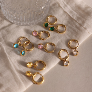 Boucles D'Oreilles Pendantes Pour Femmes En Acier Inoxydable Étanche, Couleur Or, Avec Zircon. h5 Image2