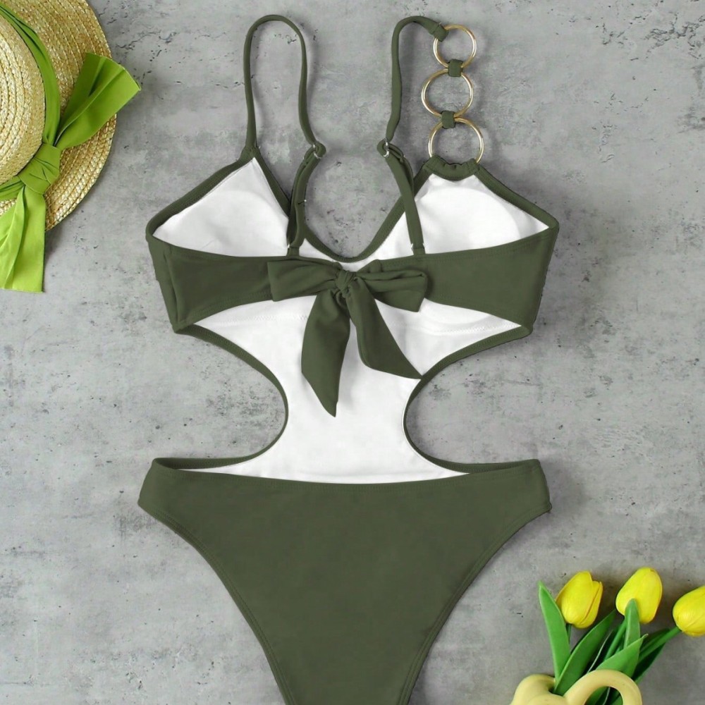 Maillot De Bain Une Pièce En Polyamide, Simple Et Sophistiqué, Uni Et Ajouré. h5Image3