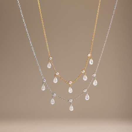 Colliers pendentifs pour femmes en acier inoxydable, étanches, couleur or, avec zircon et motif goutte simple