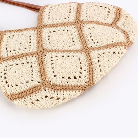 Sac rond en coton tissé à motifs géométriques ajourés, style vacances, de couleur assortie 2