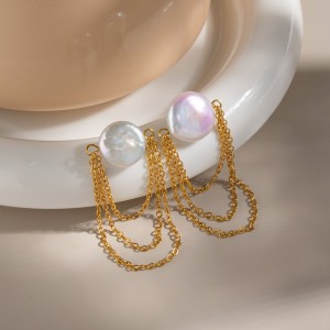 Boucles D'Oreilles Pendantes Pour Femmes En Acier Inoxydable Étanche, Couleur Or, Avec Perles h5 Image5