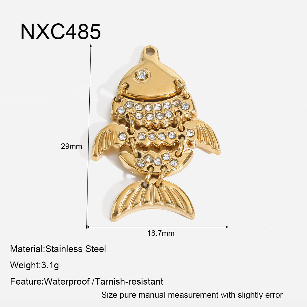Pendentif Femme Simple Series Daily Geometric Shape Fish En Acier Inoxydable Étanche Couleur Or Avec Zircon