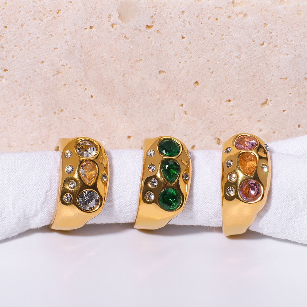 Bagues Pour Femmes En Acier Inoxydable Doré, Élégantes Et De Forme Irrégulière, Serties De Zircon, Couleur Or, De La Collection Luxueuse. Image4
