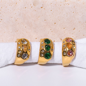 Bagues Pour Femmes En Acier Inoxydable Doré, Élégantes Et De Forme Irrégulière, Serties De Zircon, Couleur Or, De La Collection Luxueuse. h5 Image4
