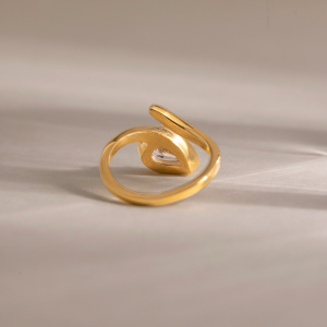 Bague Pour Femme En Acier Inoxydable Étanche Couleur Or, Forme De Goutte Simple, Sertie De Zircon. h5 Image4