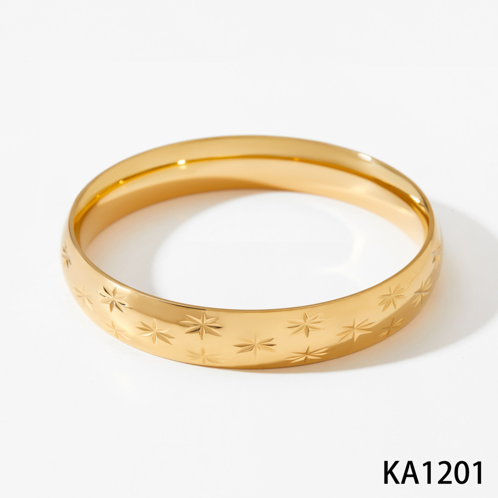 Bracelet Jonc Pour Femme Simple Series Retro Plant Circle En Acier Inoxydable Étanche Couleur Or 