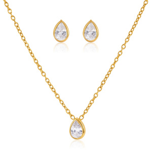 Ensembles De Colliers Pour Femmes En Acier Inoxydable Imperméable Avec Zircon Doré Et Motif Goutte Simple h5 Image5