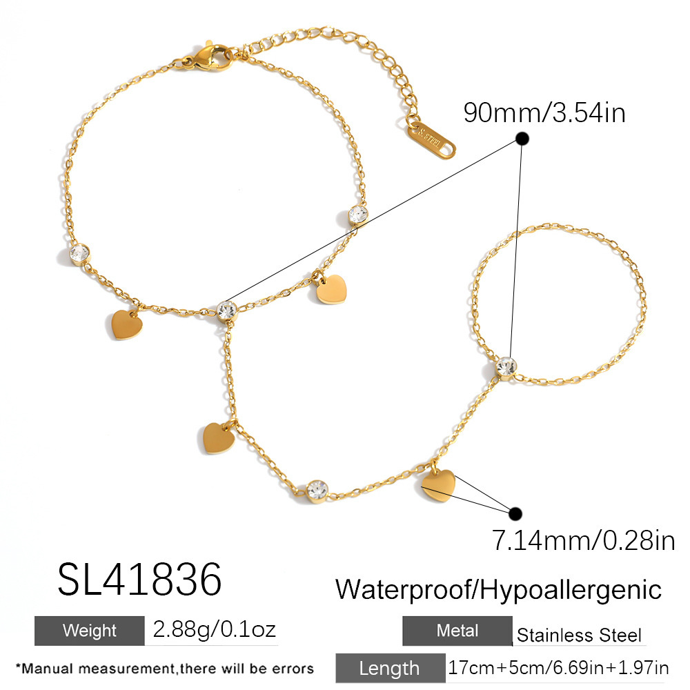 Chaîne De Main Pour Femme En Acier Inoxydable Doré Avec Strass En Forme De Cœur 