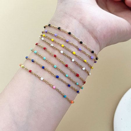 Bracelet chaîne femme simple en acier inoxydable, couleur or, avec chaîne en émail et étanchéité