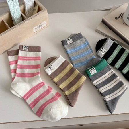 Chaussettes mi-mollet à rayures, lettres basiques et motifs animaux aux couleurs contrastées