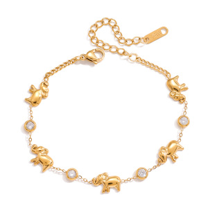 Bracelet Chaîne Femme Luxueux Et Élégant En Acier Inoxydable Imperméable Couleur Or Avec Motif Patchwork Animalier Et Zircon. h5 Image5