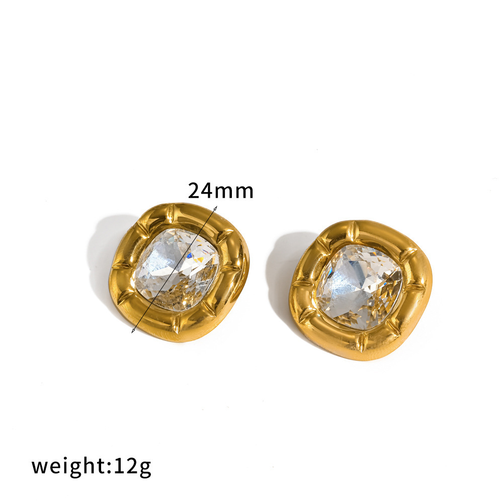 Ensembles De Colliers Pour Femmes En Acier Inoxydable Imperméable De Forme Géométrique, Couleur Or Et Strass 