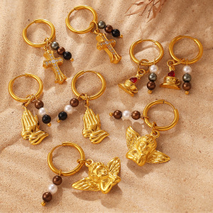 Boucles D'Oreilles Pendantes Pour Femme, Style Œil De Diable, Croix Et Ange, En Acier Inoxydable Étanche Avec Zircon, Collection Simple Series Daily h5 Image3