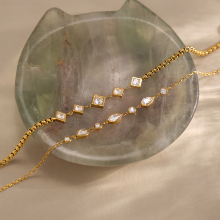Bracelet chaîne femme en acier inoxydable, imperméable, couleur or, avec zircon, forme géométrique simple 2