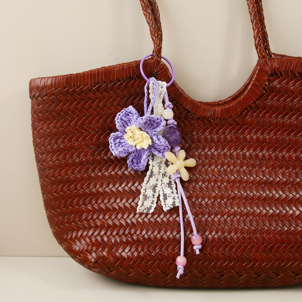 Breloques Pour Sac En Raphia Tressé, Perles Torsadées Sweet Flower De La Série Simple Image2