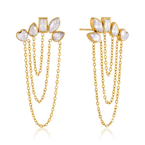 Boucles D'Oreilles Puces Pour Femmes, Simples Et Élégantes, En Forme De Cœur, Avec Pompon Et Zircon Doré, En Acier Inoxydable Imperméable. h5 Image5
