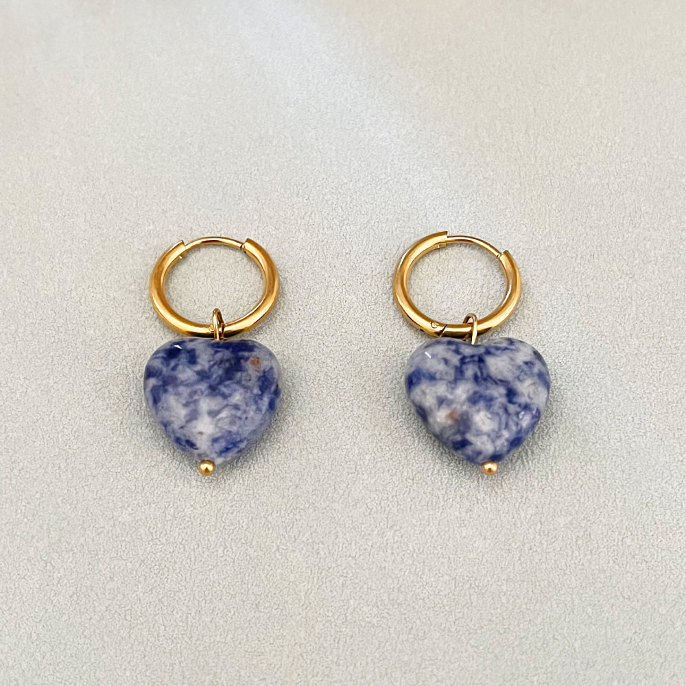 Boucles D'Oreilles Pendantes Pour Femme, Motif Cœur Simple Et Pierres Naturelles