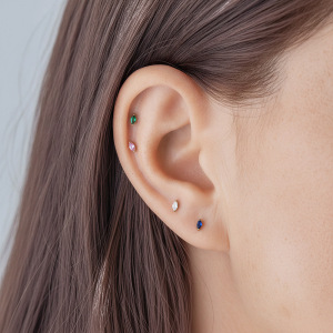 Boucles D'Oreilles Piercing Pour Femme, Forme Elliptique, Alliage De Titane, Couleur Or, Zircon. h5 Image5