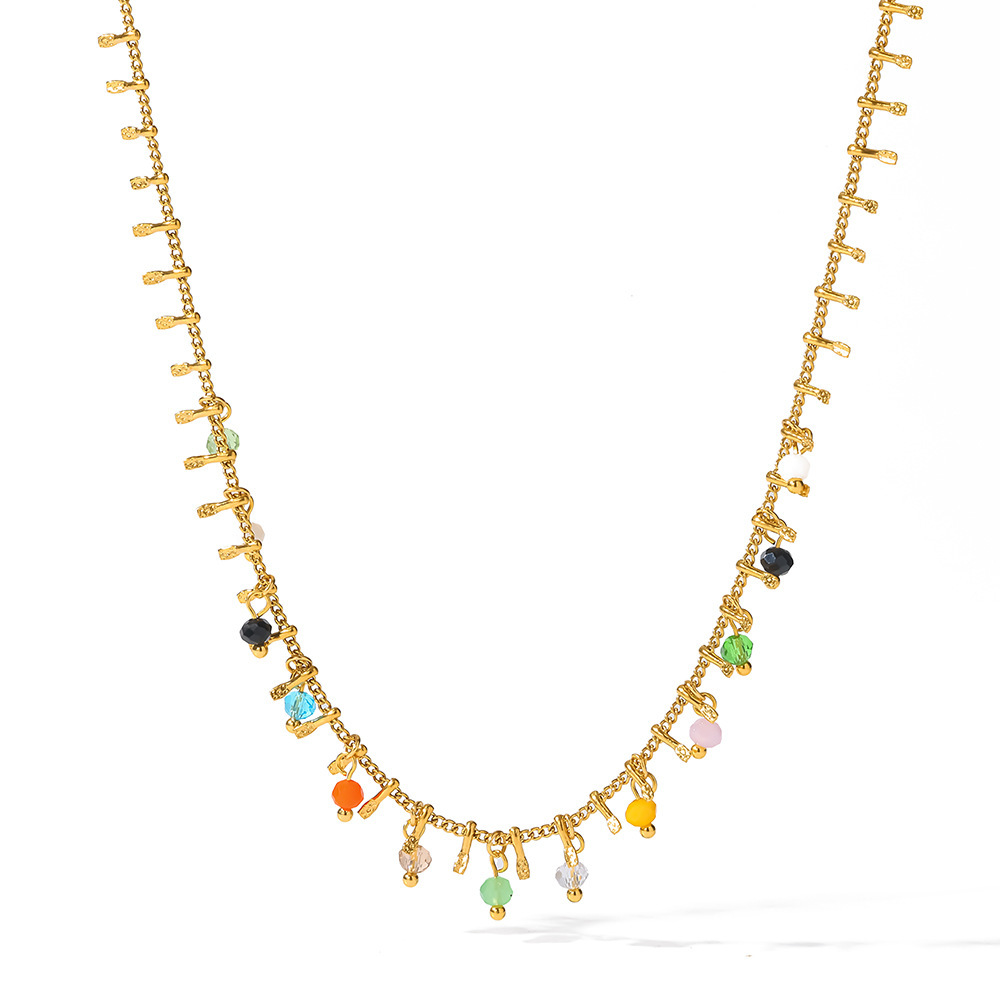 Colliers À Maillons Pour Femmes En Acier Inoxydable, Étanches, Couleur Or Et Zircon, Avec Pompon Image4