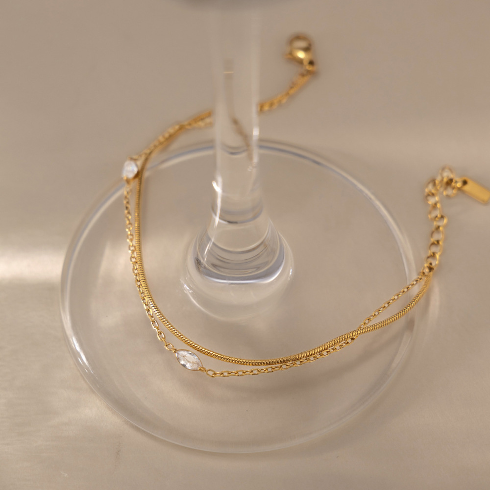 Bracelet Chaîne Simple En Acier Inoxydable Étanche Couleur Or Avec Zircon Pour Femme Image3