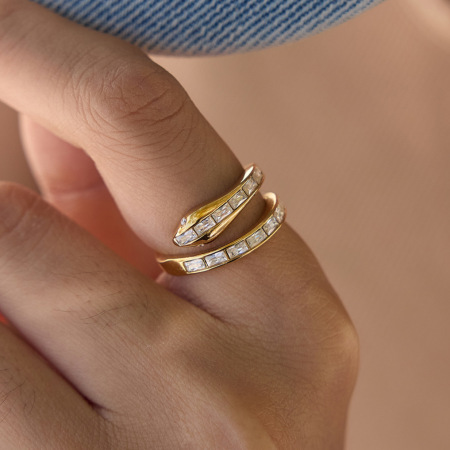 Bagues pour femmes en acier inoxydable étanche, motif serpent classique, ornées de zircon et de pierres précieuses