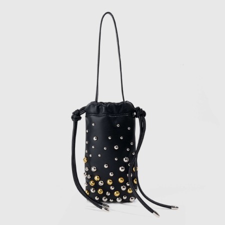 Sac seau femme en PU à rivets cloutés style streetwear