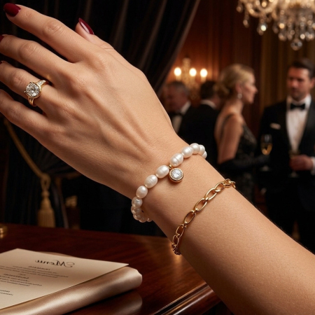 Bracelet de perles élégant et romantique pour femme, en acier inoxydable imperméable, couleur or. 2
