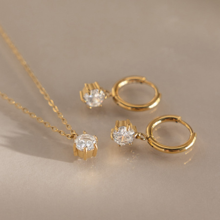 Ensembles de colliers pour femmes en acier inoxydable étanche, couleur or et zircon. 2