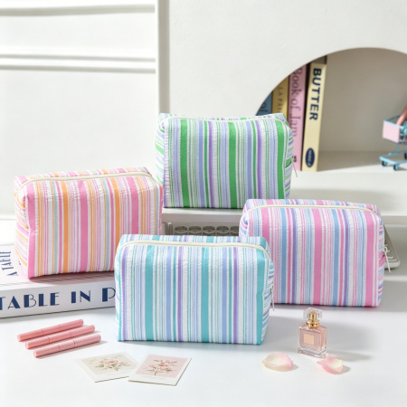 Trousses à maquillage Simple Series Daily Stripe en polyester multicolores