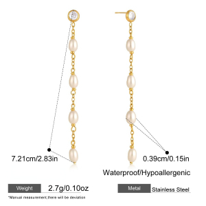 Boucles D'Oreilles Pendantes Élégantes Pour Femme, En Acier Inoxydable, Imperméables, Couleur Or, Avec Zircon Et Perles Artificielles. h5