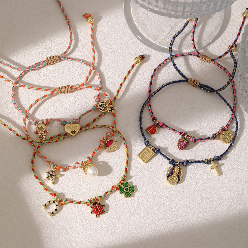 Bracelets Tressés Pour Femmes, Motif Trèfle Rectangulaire, Couleur Cuivre Et Or, Collection Ethnique « Vacances ». Image3