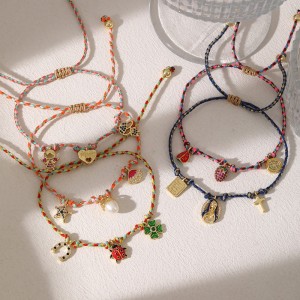 Bracelets Tressés Pour Femmes, Motif Trèfle Rectangulaire, Couleur Cuivre Et Or, Collection Ethnique « Vacances ». h5 Image3