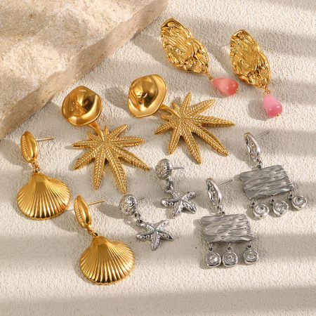 Boucles d'oreilles puces pour femmes, collection Simple, élégantes, forme irrégulière, étoile de mer, fil en acier inoxydable, étanches, couleur or 2