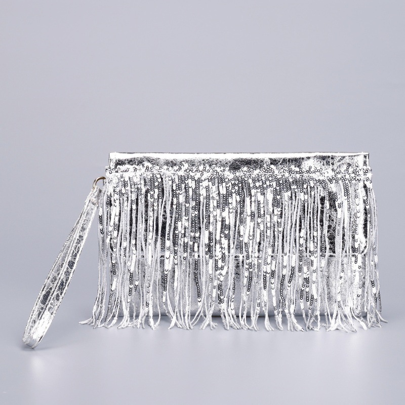 Sac Carré Pour Femme En Pu À Pompons Et Sequins, Couleur Unie, Style Soirée