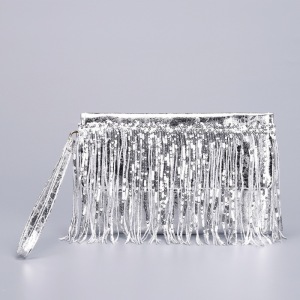 Sac Carré Pour Femme En Pu À Pompons Et Sequins, Couleur Unie, Style Soirée h5