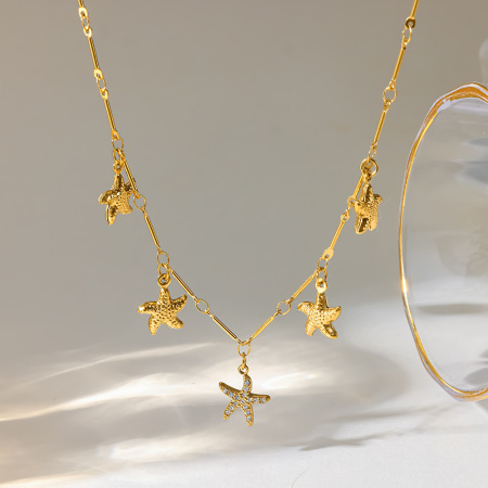 Colliers pendentifs pour femmes en acier inoxydable, étanches, couleur or, avec zircon et étoile de mer