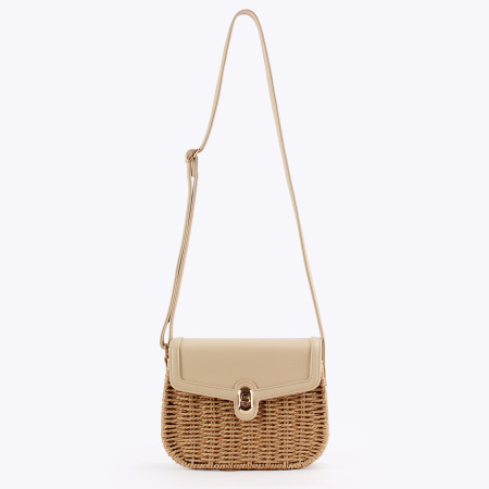 Sac carré pour femme en raphia tissé uni, style décontracté