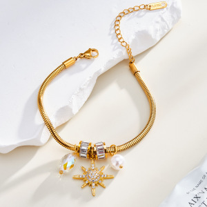 Bracelet À Breloques Pour Femme, Collection Luxueuse, Style Décontracté, Chaîne Soleil, En Acier Inoxydable Étanche, Couleur Or h5 Image2