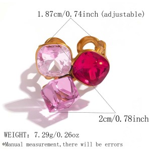 Bague De Luxe En Acier Inoxydable De Forme Irrégulière, Étanche, Couleur Or, Ornée D'Un Cristal Et D'Une Pierre Précieuse. h5 