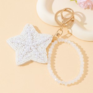 Porte-Clés Simple En Alliage, Perles Naturelles Style Océanique, Étoiles De Mer Tissées, Perles Tressées, Série Simple, En Forme D'Étoile De Mer. h5 Image3