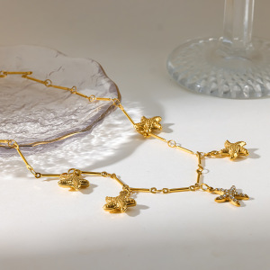 Colliers Pendentifs Pour Femmes En Acier Inoxydable, Étanches, Couleur Or, Avec Zircon Et Étoile De Mer h5 Image3