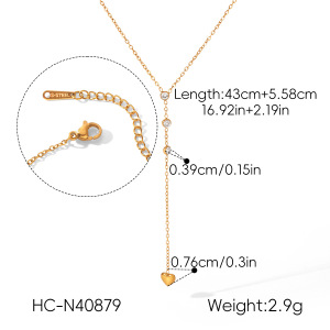 Colliers Pendentifs Pour Femmes Simple Series Daily Heart En Acier Inoxydable Étanche Couleur Or Avec Zircon h5 Image2