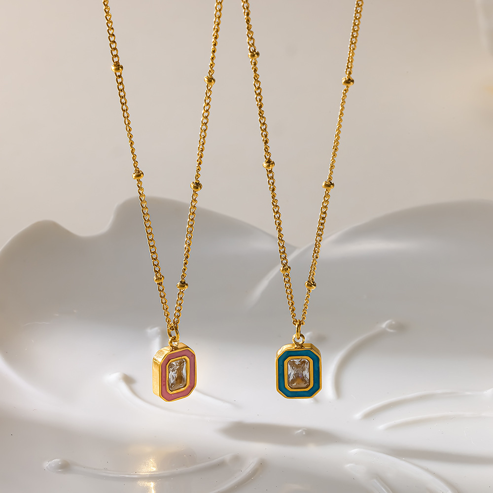 Colliers Pendentifs Pour Femmes En Acier Inoxydable Émaillé, Étanches Et Ornés De Zircon, De La Série Simple Image3