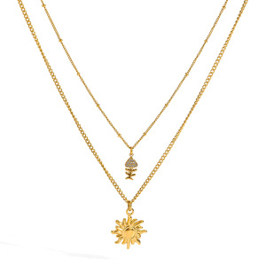 Collier Pendentif Femme Classic Vacation Sun Fish En Acier Inoxydable Étanche Couleur Or Avec Strass h5 Image4