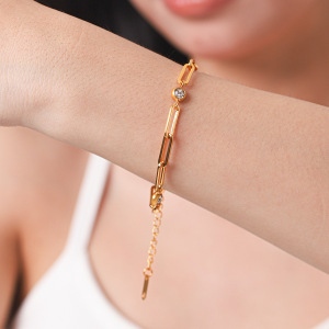 Bracelet Chaîne Pour Femme Simple Series Daily Chain En Acier Inoxydable Étanche Couleur Or Avec Zircon h5 Image4