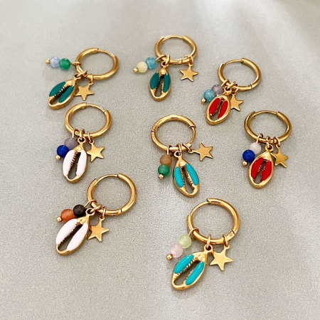Boucles d'oreilles pendantes pour femmes, en acier inoxydable émaillé, couleur or, étanches. 2
