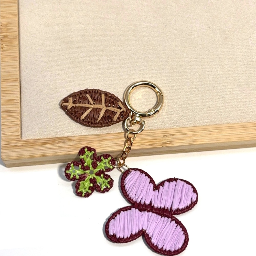 Breloques De Sac En Raphia Tissées En Forme De Papillon Et De Fleur Douce, Collection Simple Image2